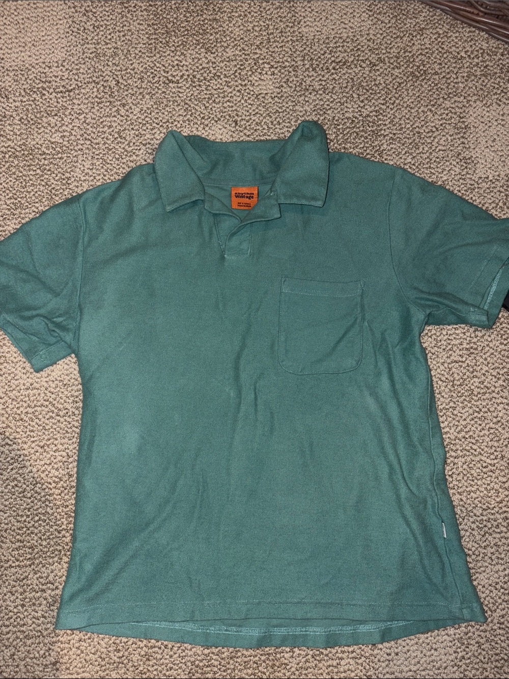 Rhythm Green Short-Sleeve Polo with Chest Pocket